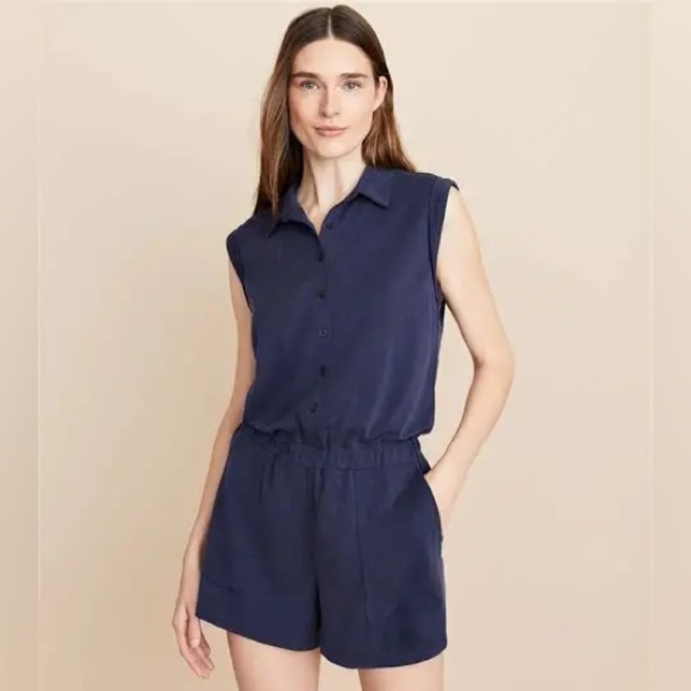 Lou & Grey Blue Button-Up Sandwashed Utility Romper Size Medium